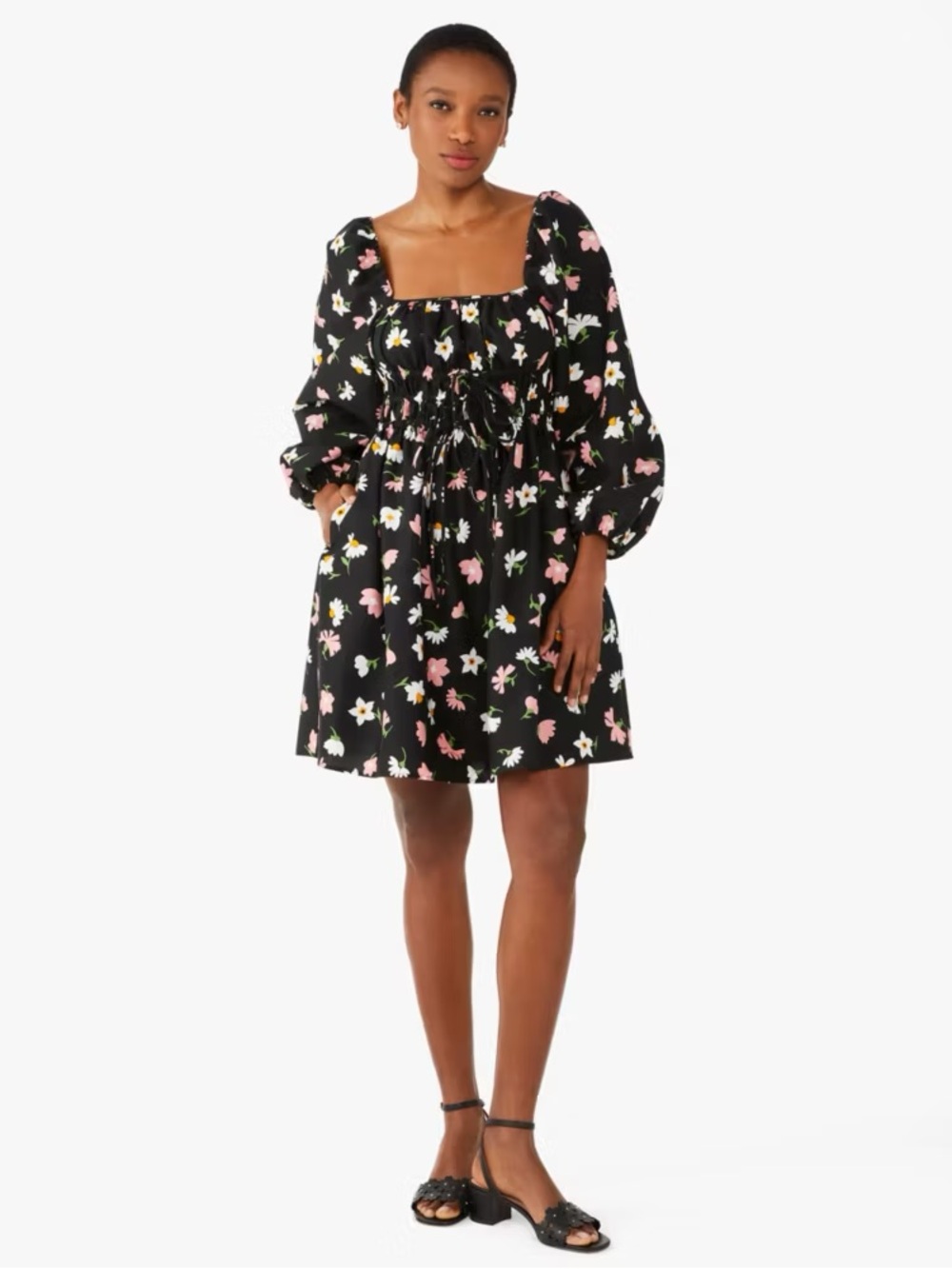 NWT Kate Spade Floral Waltz Square Neck Puff Sleeve Smocked Waist Dress Boho